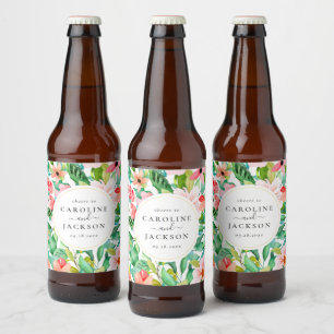 Tropical Floral Custom Wedding Bierflaschenetikett