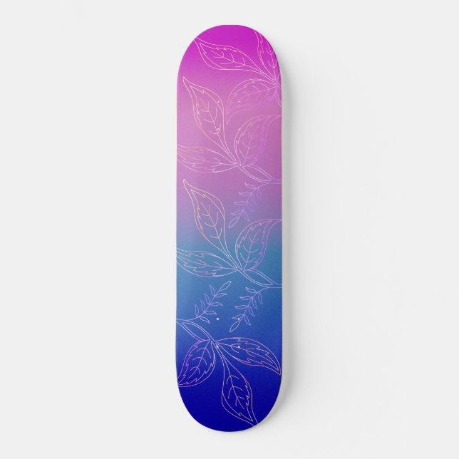 Tropical Floral Dark Ombre Raspberry Aquamarin Blu Skateboard (Vorderseite)