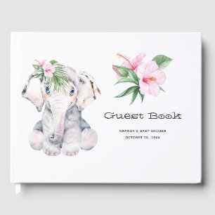 Tropical Floral Elephant Girl Baby Dusche Gästebuch