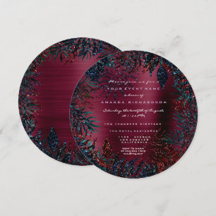 Tropical Floral Fern Blätter Gerahmt Burgund Glitz Einladung