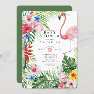 Tropical Floral Flamingo Baby Dusche Einladung