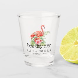 Tropical floral Flamingo Beste Tag je Hochzeit Schnapsglas
