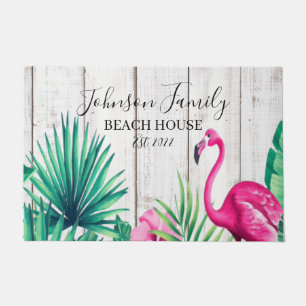Tropical Floral Flamingo Familienname Beach House Fußmatte