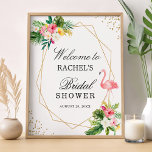 Tropical Floral Flamingo Gold Brautparty Sign Poster<br><div class="desc">Herzlich willkommen in einem tropischen und stilvollen Brautparty mit diesem wunderschönen Flamingo Tropical Brautparty Welcome Sign. Das Schild zeichnet sich durch ein atemberaubendes Blumendesign und ein Flamingo-Design mit einer Touch geometrischer Golddetails aus, was es zu einer perfekten Ergänzung zu jedem tropischen Party macht. Mit der Option zum digitalen Download können...</div>