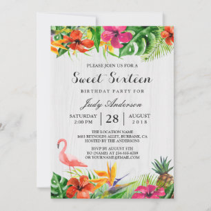 Tropical Floral Flamingo Luau   Sweet 16 Birthday Einladung