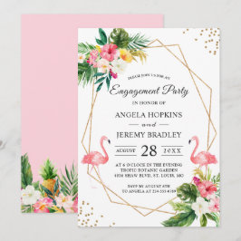 Tropical Floral Flamingo Summer Engagement Party Einladung