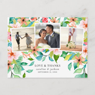 Tropical Floral Foto Collage Hochzeit Vielen Dank Postkarte