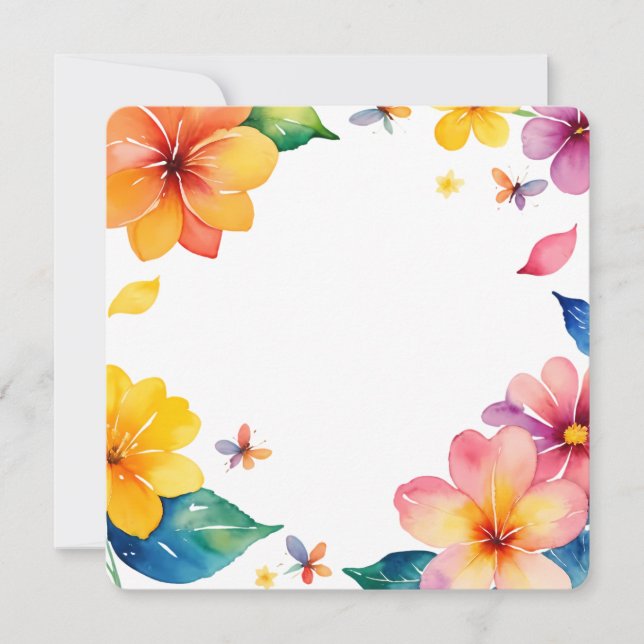 Tropical Floral Frame Watercolor PNG Background Einladung (Vorderseite)