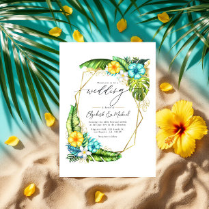 Tropical Floral Geometric Wedding Foto & QR Code Einladung