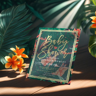 Tropical Floral Gold Frame Hawaiian Baby Dusche Einladung