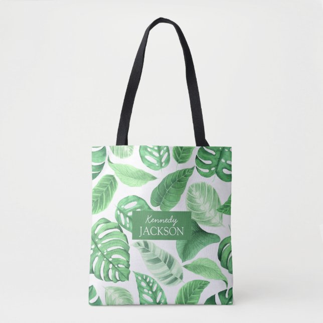 Tropical Floral Green Blätter Greenerity Monogram (Vorderseite)
