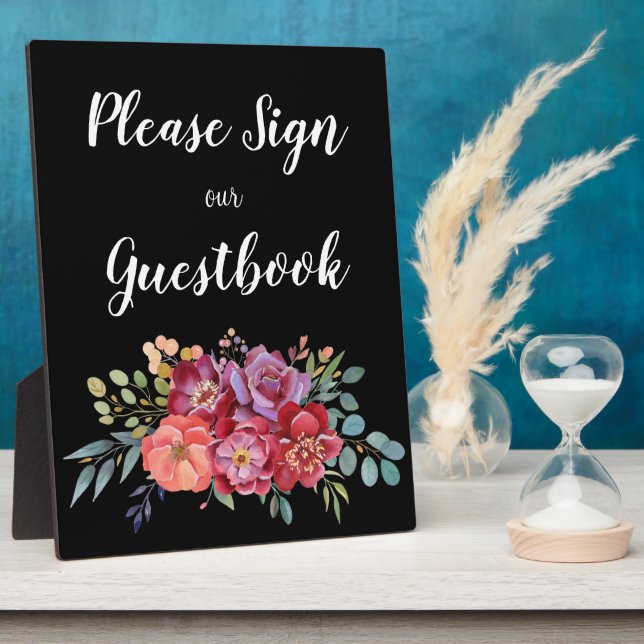 Tropical Floral Guestbook Signing w Easel - Schwar Fotoplatte (Seite)