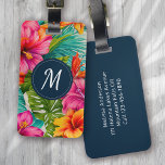 Tropical Floral Hibiscus Monogram Gepäckanhänger<br><div class="desc">Travel in style with this modern design</div>