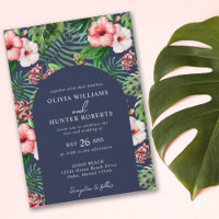 Tropical Floral Hibiskus Arch Wedding Navy Blue