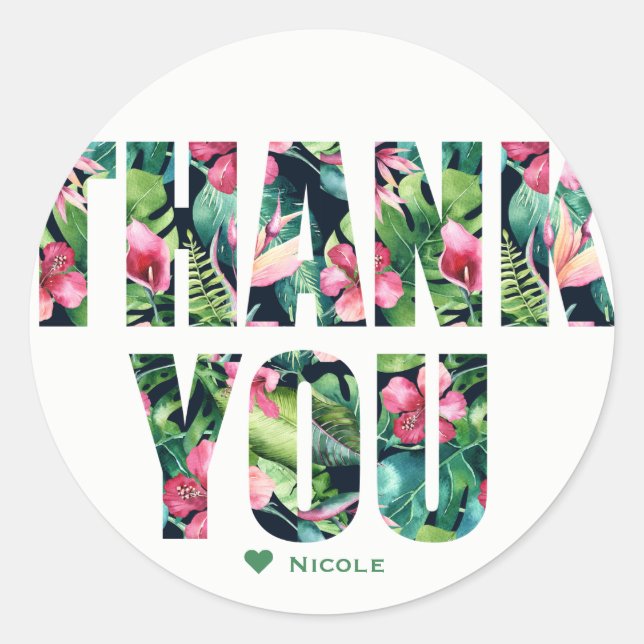 Tropical Floral Hibiskus Blätter Hawaiian DANK Runder Aufkleber (Vorderseite)