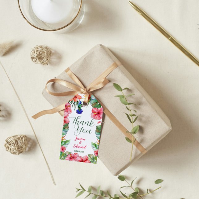 Tropical Floral Hibiskus Watercolor Vielen Dank Geschenkanhänger (Von Creator hochgeladen)