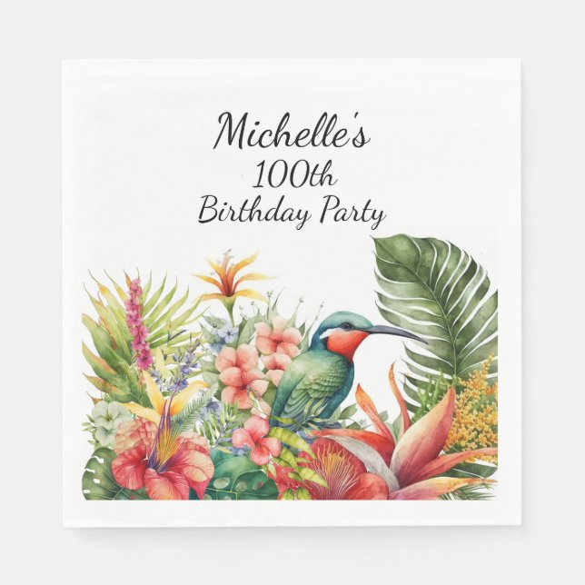 Tropical Floral Hummingbird 100. Geburtstag Serviette (Vorderseite)