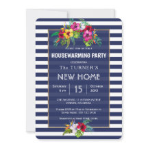 Tropical Floral Luau Navy Blue Housewarming Party