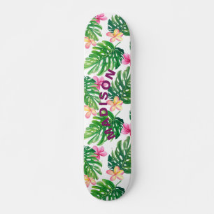 Tropical Floral Modern Girl Personalisiert Skateboard