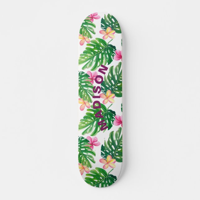 Tropical Floral Modern Girl Personalisiert Skateboard (Vorne)