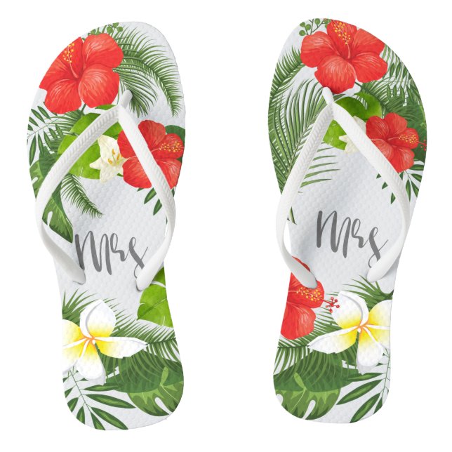 Tropical Floral Mrs. Bride ID475 Flip Flops (Fußbett)