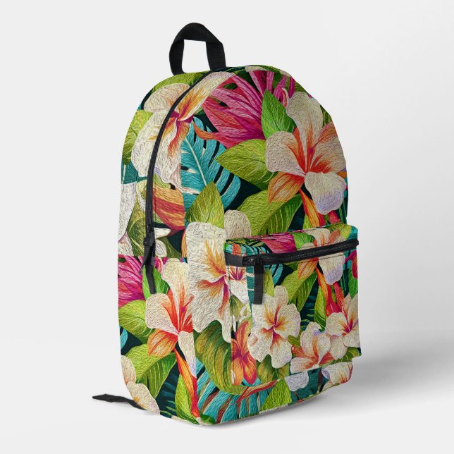 Tropical Floral Oil Painting Style Bedruckter Rucksack (Rückseitige Ecke links)