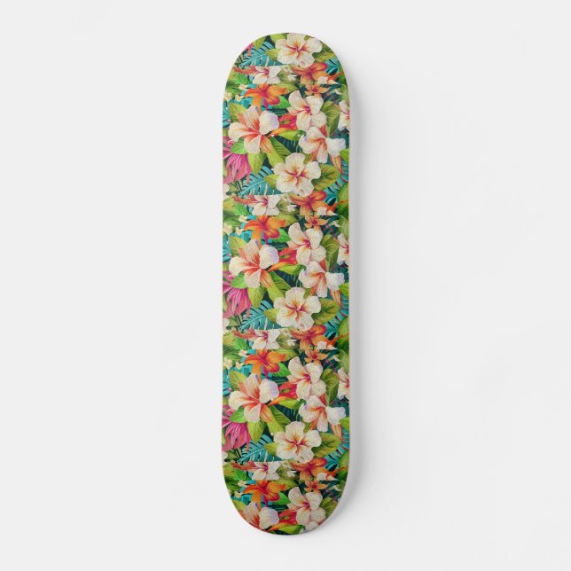 Tropical Floral Oil Painting Style Skateboard (Vorderseite)