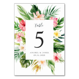 Tropical Floral Palm Blätter Rosa Elegante Hochzei Tischnummer
