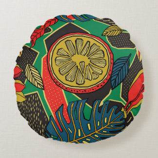 Tropical floral pattern in doodle style with fruit rundes kissen
