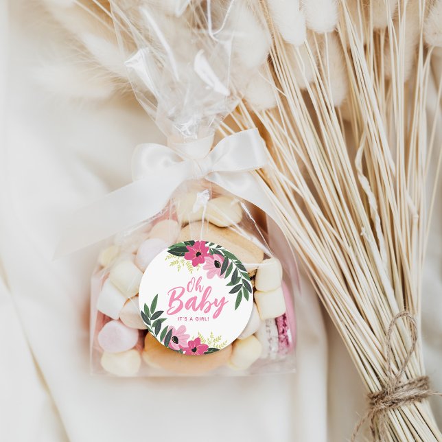 Tropical Floral Personalisiert Baby Dusche Runder Aufkleber (Von Creator hochgeladen)