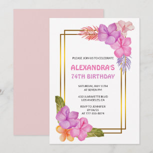 Tropical Floral Pink Luxus 74. Geburtstag Invitati Einladung