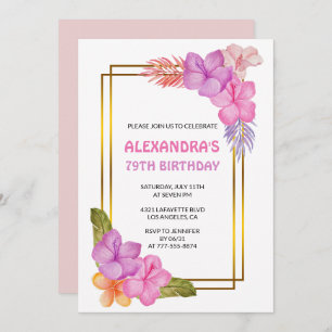 Tropical Floral Pink Luxus 79. Geburtstag Invitati Einladung