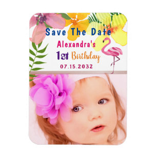 Tropical Floral Save the Date 1. Geburtstag Foto Magnet