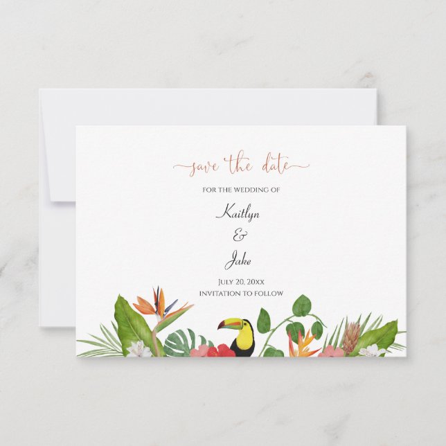 Tropical Floral Save the Date Card Dankeskarte (Vorderseite)