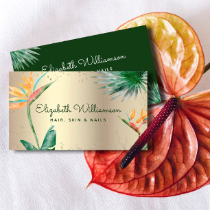 Tropical Floral Script Gold Foil Haare Schönheitss Visitenkarte