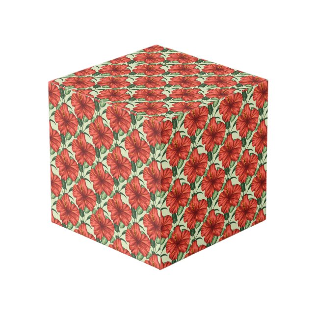 Tropical floral seamless pattern red flowers würfel (Vorderseite Schrägansicht)