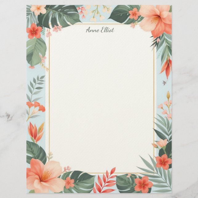 Tropical Floral Stationery Paper Briefbogen (Vorderseite)