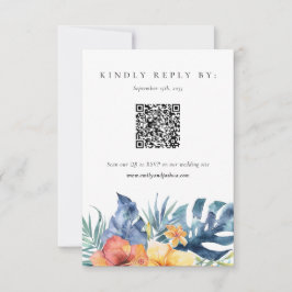 Tropical Floral Summer QR Code Wedding RSVP Karte