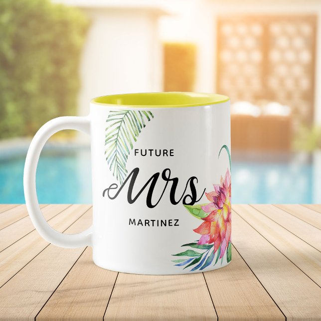 Tropical Floral Water Future Frau Palm Leaf Zweifarbige Tasse (Von Creator hochgeladen)
