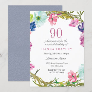 Tropical Floral Watercolor 90. Geburtstag Einladun Einladung