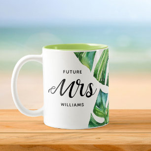 Tropical Floral Watercolor Future Frau Calligraphy Zweifarbige Tasse