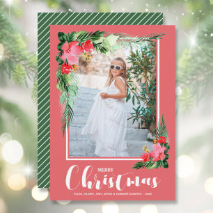 Tropical Floral Watercolor Weihnachtsgebäck Foto Feiertagskarte