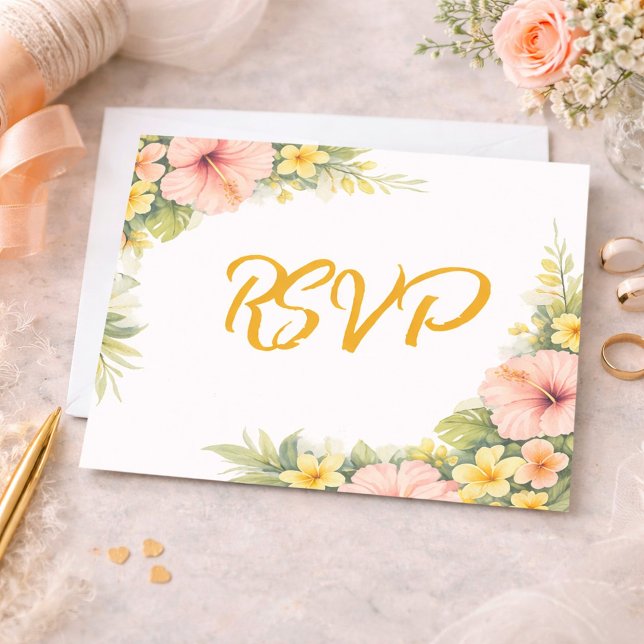 Tropical Floral Wedding Blush Hibiscus Garden  RSVP Karte (Von Creator hochgeladen)