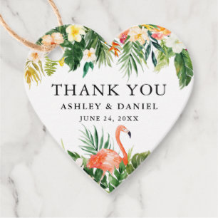 Tropical Floral Wedding Danke Flamingo Herz Geschenkanhänger