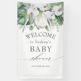 Tropical Floral White King Protea Babydusche Banner