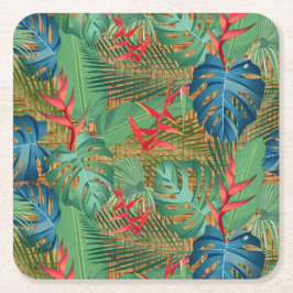 Tropical Floral Wicker Rechteckiger Pappuntersetzer
