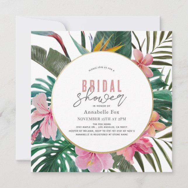 Tropical Floral Wreath Bridal Shower Einladung (Vorderseite)