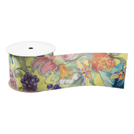 Tropical Floral Yellow Butterfly Oriental Garden Satinband