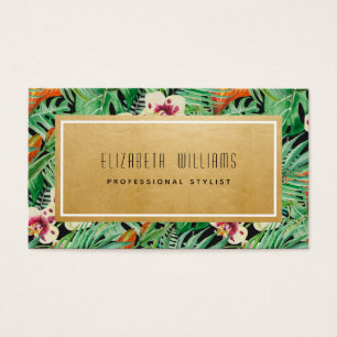 Tropical Florals Gold Stylist Business Cards