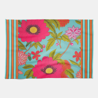 Tropical Florals Pink Shades mit Aquamarinem Orang Geschirrtuch